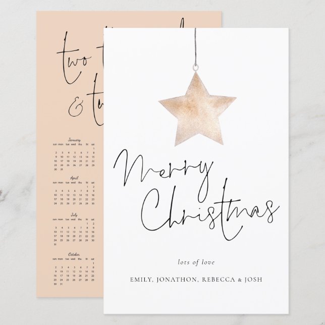 Budget Star Script Calendar Merry Christmas Card (Front/Back)