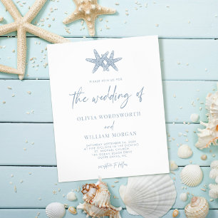 Budget Starfish Dusty Blue Script Wedding Invite Flyer