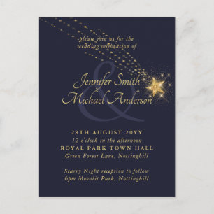 Budget Starry Night Blue Gold Wedding Invitation Postcard