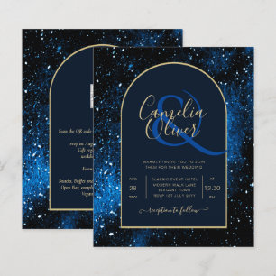BUDGET Starry Night Navy Blue Gold Wedding INVITE