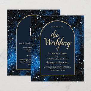 BUDGET Starry Night Navy Blue Gold Wedding INVITE