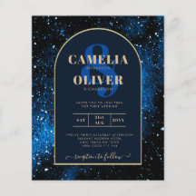 BUDGET Starry Night Navy Blue Gold Wedding INVITE