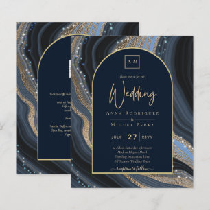 BUDGET Starry Night Navy Gold Agate Wedding INVITE