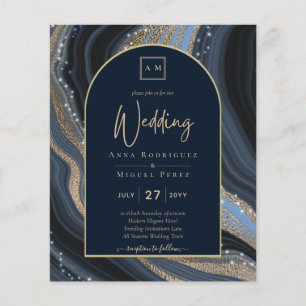 BUDGET Starry Night Navy Gold Agate Wedding INVITE Flyer