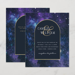 BUDGET Starry Night Purple Blue Wedding INVITE