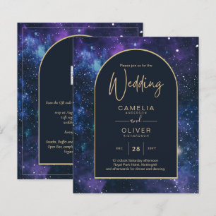 BUDGET Starry Night Purple Blue Wedding INVITE