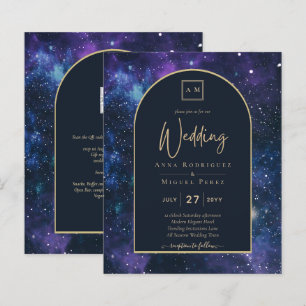 BUDGET Starry Night Purple Blue Wedding INVITE