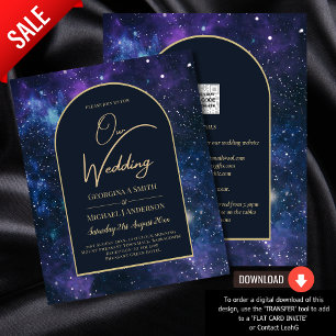 BUDGET Starry Night Purple Blue Wedding INVITE