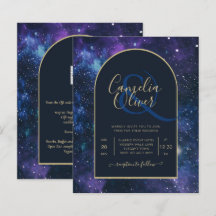 BUDGET Starry Night Purple Blue Wedding INVITE