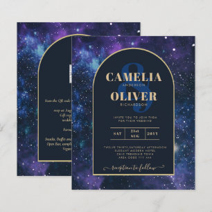 BUDGET Starry Night Purple Blue Wedding INVITE