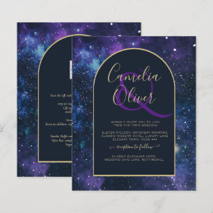 BUDGET Starry Night Purple Blue Wedding INVITE