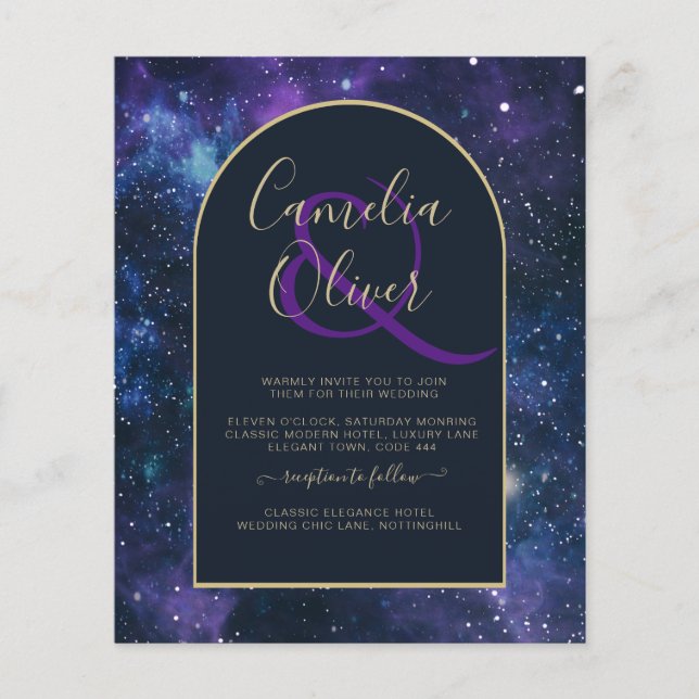 BUDGET Starry Night Purple Blue Wedding INVITE Flyer (Front)