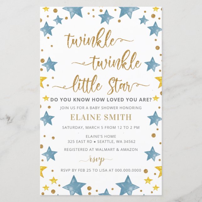 Budget Stars Blue Boy Baby Shower  Invitation (Front)