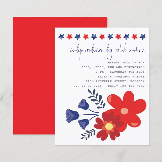 Budget Stars Florals Independence Day Invite (Front/Back)