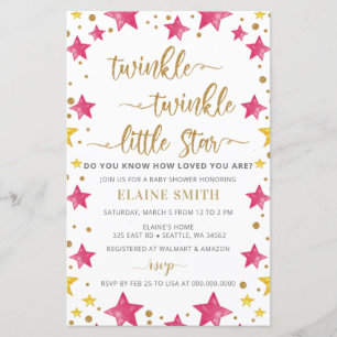 Budget Stars Pink Girl Baby Shower Invitation