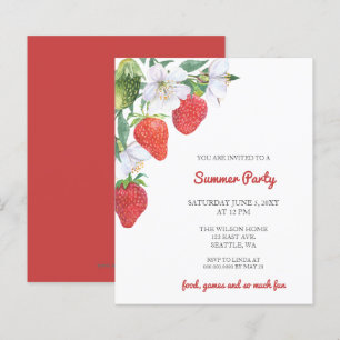 Budget Strawberries Summer Party Invitations