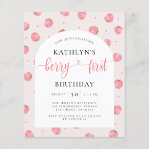 Budget Strawberry Berry First Birthday Invitation