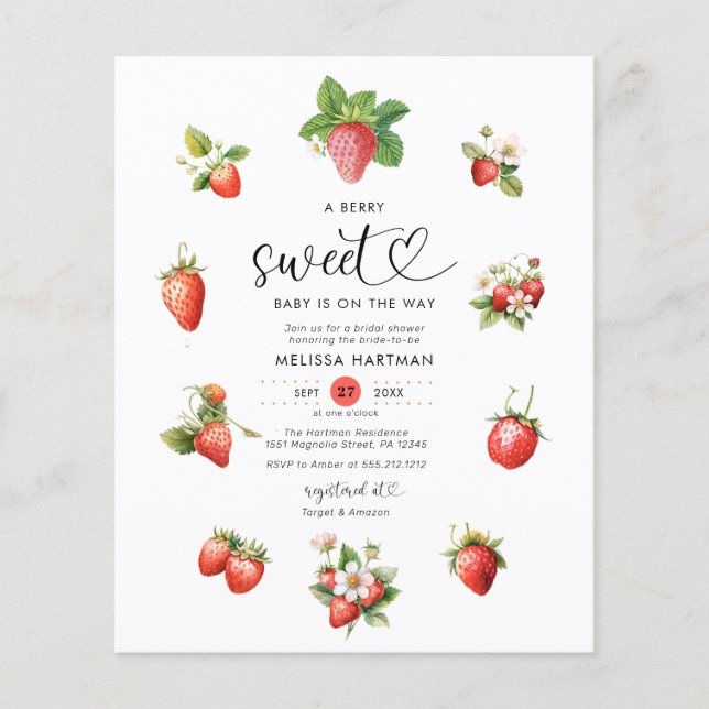 Budget Strawberry Berry Sweet Baby Shower Invites Flyer (Front)