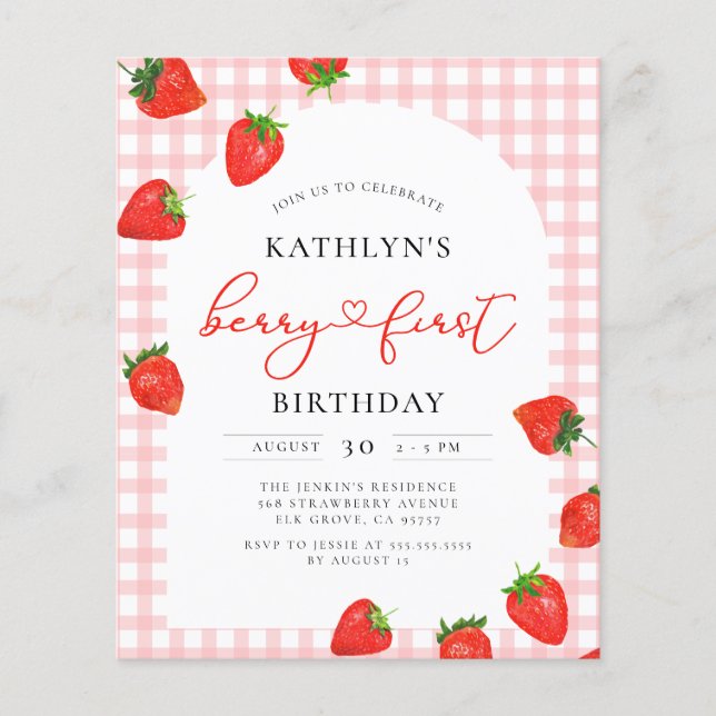Budget Strawberry Birthday Berry First Invitation (Front)