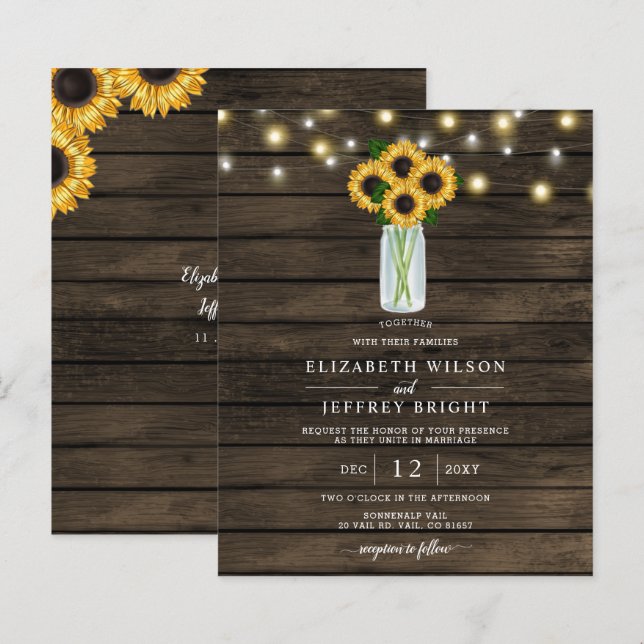 Budget String Light Sunflowers Wedding Invitation (Front/Back)
