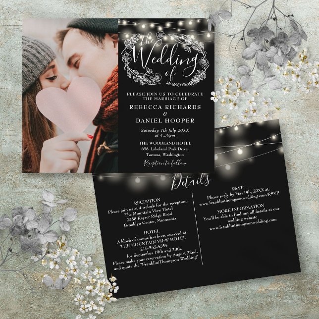 Budget String Lights Photo Wedding Details Invite (Budget String Lights Photo Wedding Details Invite)