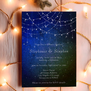 Budget String Lights QR Blue Green Wedding Invite