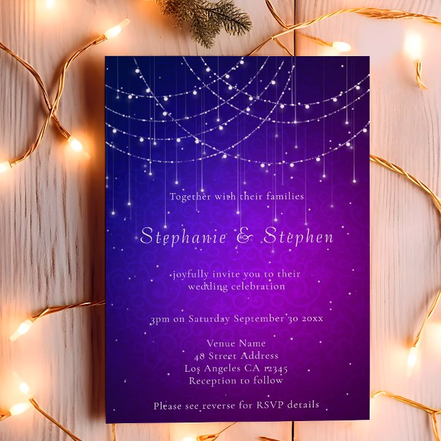 Budget String Lights QR Code Purple Wedding Invite (Creator Uploaded)