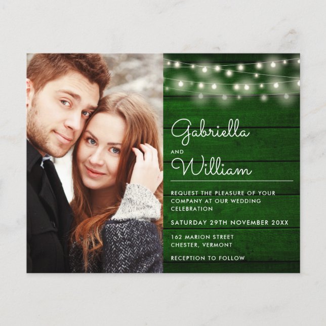 Budget String Lights Rustic Photo Wedding Invite (Front)