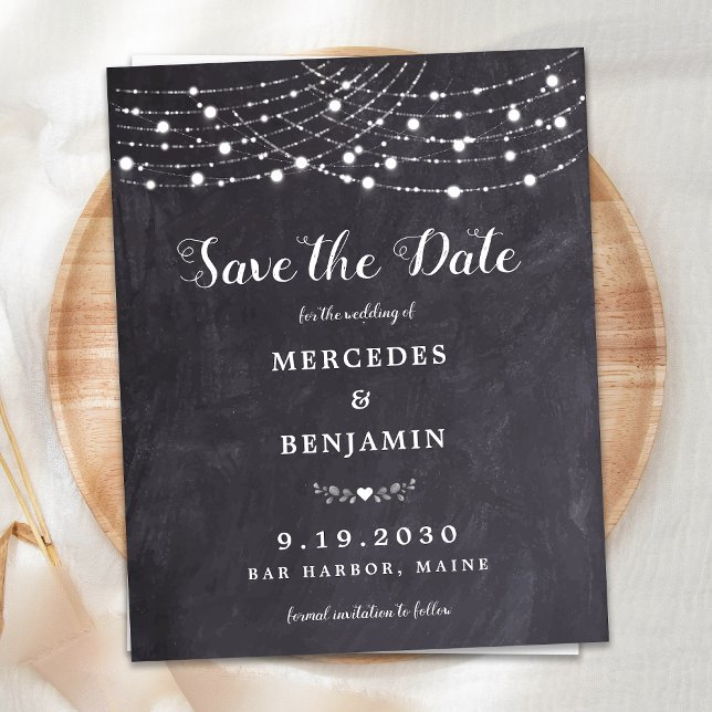 Budget String Lights Slate Wedding Save The Date (Creator Uploaded)