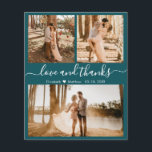 Budget Stylish 3 Photo Collage Wedding Thank You<br><div class="desc">Budget, Elegant, Hand Lettered Wedding Teal (3) Three Photo Collage Thank You personalised affordable low budget THIN card. Modern, stylish wedding thank you card template featuring three photo on the front and one photo on the back. ***PLEASE NOTE! *** BUDGET PAPER/FLYER IS THIN. *** UPGRADE THE PAPER FOR A THICKER...</div>