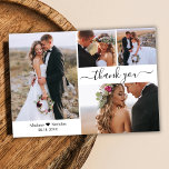 Budget Stylish 4 Photo Collage Wedding Thank You P Postcard<br><div class="desc">Budget Elegant Stylish Hand Lettered Script 4 Photo Collage Wedding Thank You postcard. Minimalist wedding thank you card template featuring four photo on the front and one photo on the back. With the text "Thank you" in a swirly hand lettered typography script font with swash or in black on white...</div>