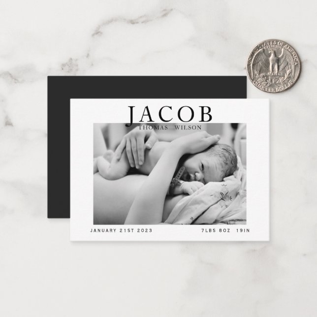 budget Stylish elegant photo baby announcement (Front/Back In Situ)