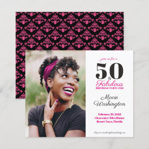Budget Stylish Hot Pink Black Damask 50th Birthday