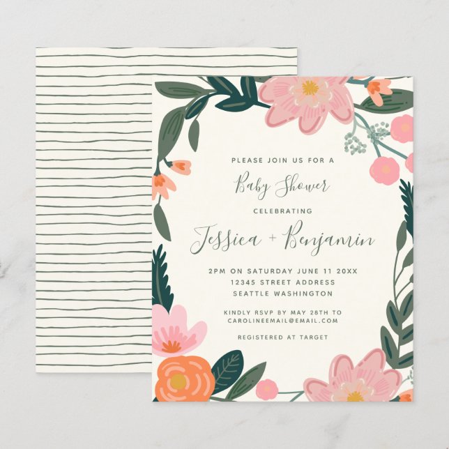 Budget Stylish Pink Garden Floral Baby Shower   (Front/Back)