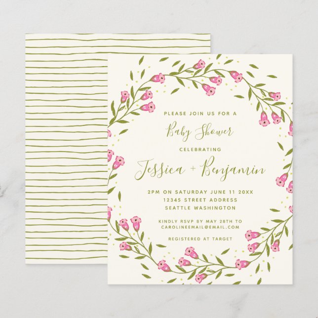 Budget Stylish Pink Garden Flower Baby Shower   (Front/Back)