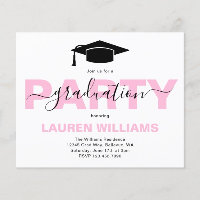 Budget Stylish Pink Graduation Party Invitation (Front)