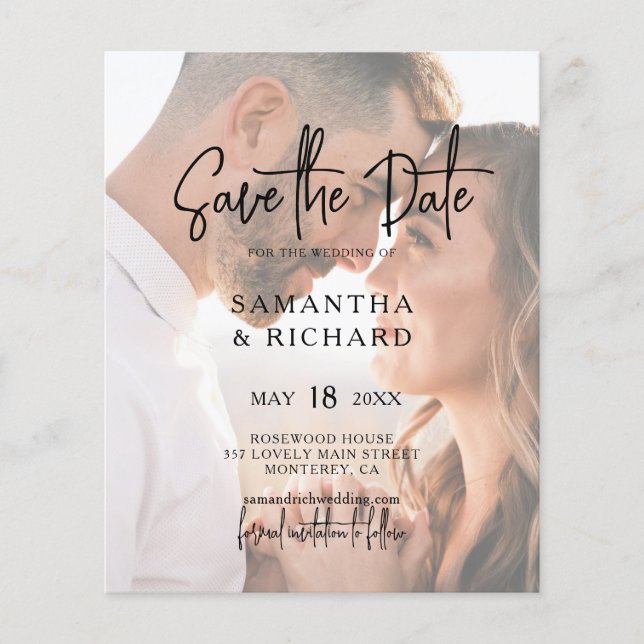 Budget Stylish Typography Photo Save The Date Flyer (Front)