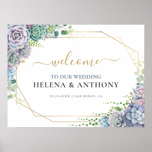 Budget succulent botanical Wedding Welcome Sign (Front)