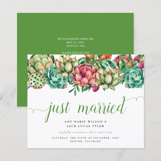 Budget Succulent Cactus Wedding Announcement (Front/Back)