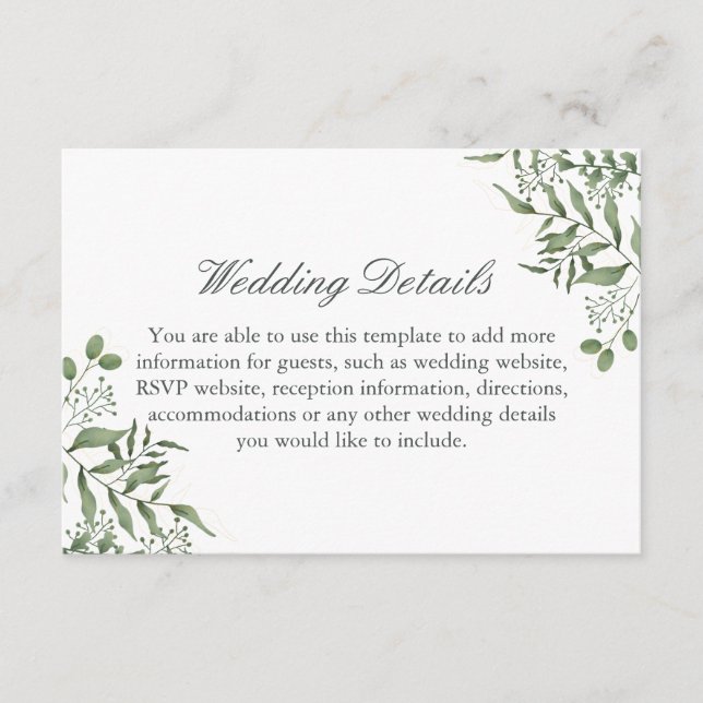 Budget Succulent Eucalyptus Leaves Wedding Enclosure Card (Front)