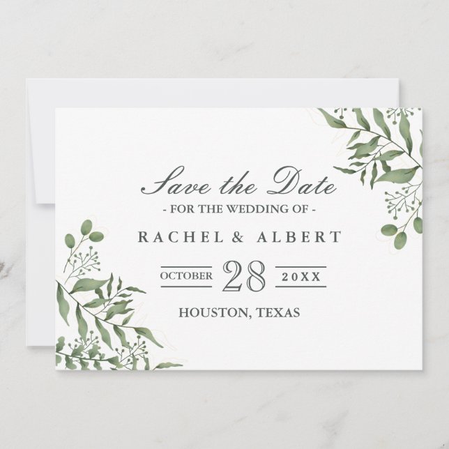 Budget Succulent Eucalyptus Leaves Wedding Save The Date (Front)