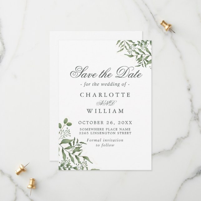 Budget Succulent Eucalyptus Leaves Wedding Save The Date (Front/Back In Situ)