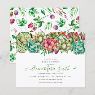 Budget Succulent unisex Baby Shower Invitation
