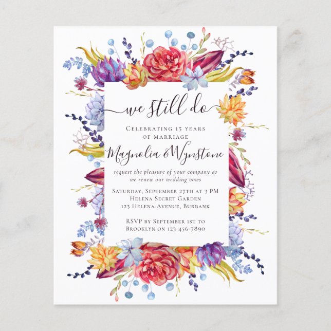 Budget Succulent Vow Renewal Invitation (Front)