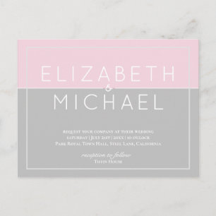 Budget Sugar Pink Grey Wedding Invitation Modern Postcard