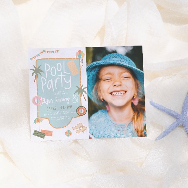 Budget Summer Cute Pool Party Girl Birthday Photo (Creator Uploaded)
