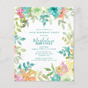 Budget Summer Floral 19th Birthday Invitation
