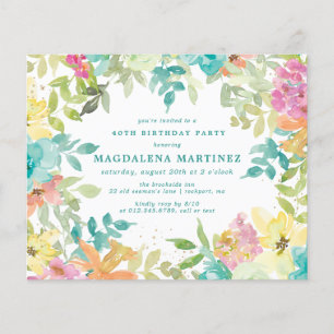 Budget Summer Floral 40th Birthday Invitation