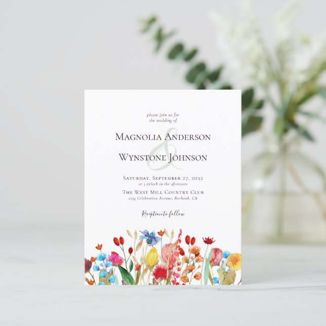 Budget Summer Floral Wildflower Wedding Invitation (Standing Front)