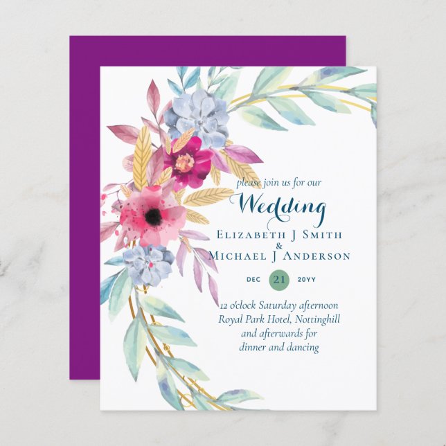BUDGET Summer Flowers Wedding Invitations (Front/Back)